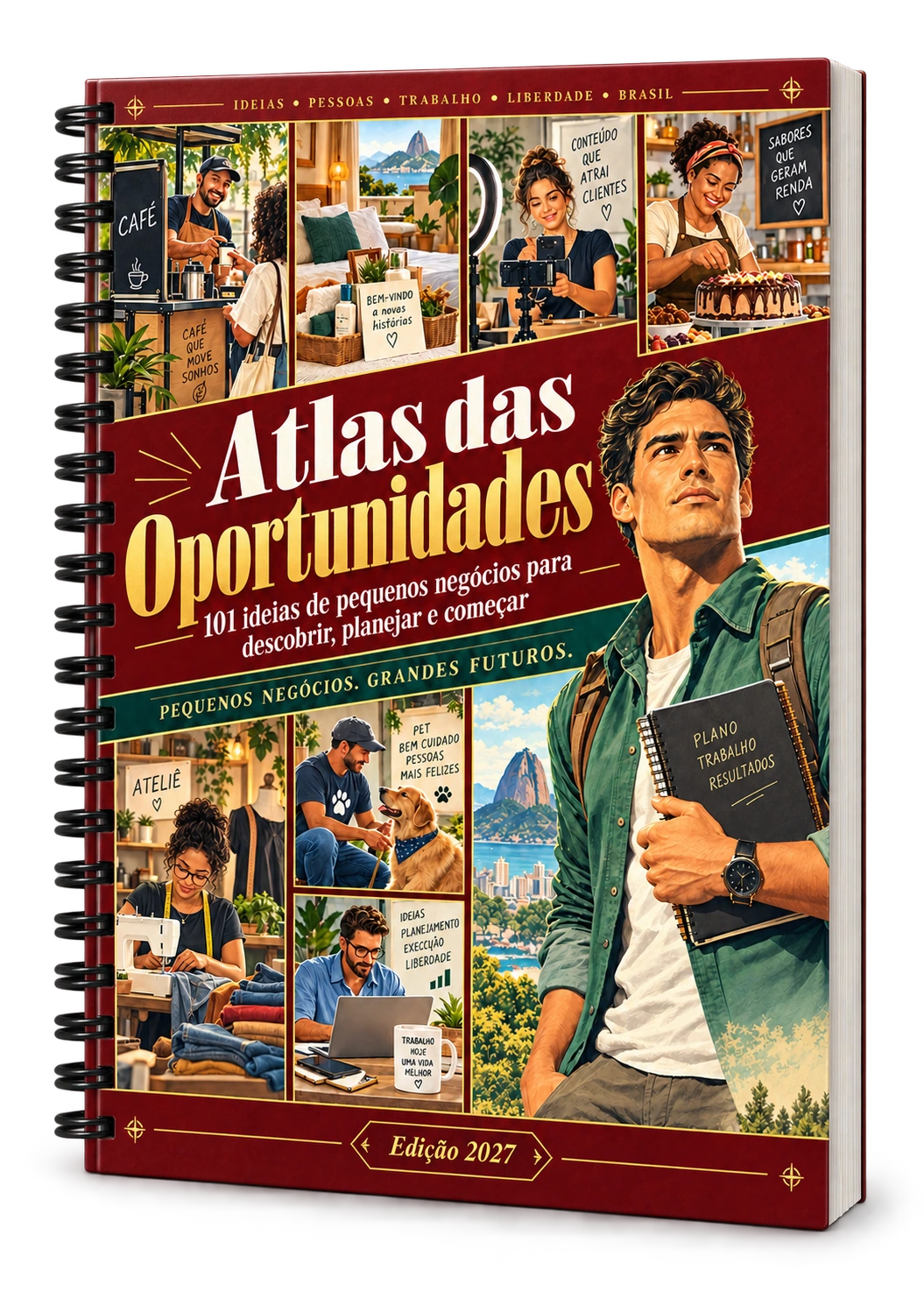 Mockup ilustrativo do Atlas com espiral